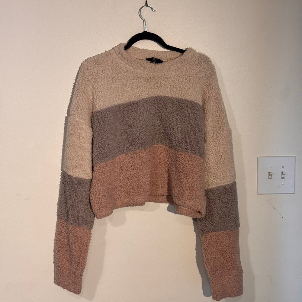 Missguided Trendy Colorblock Sherpa Fleece Pullover – Cozy & Soft, Size 8 (M)